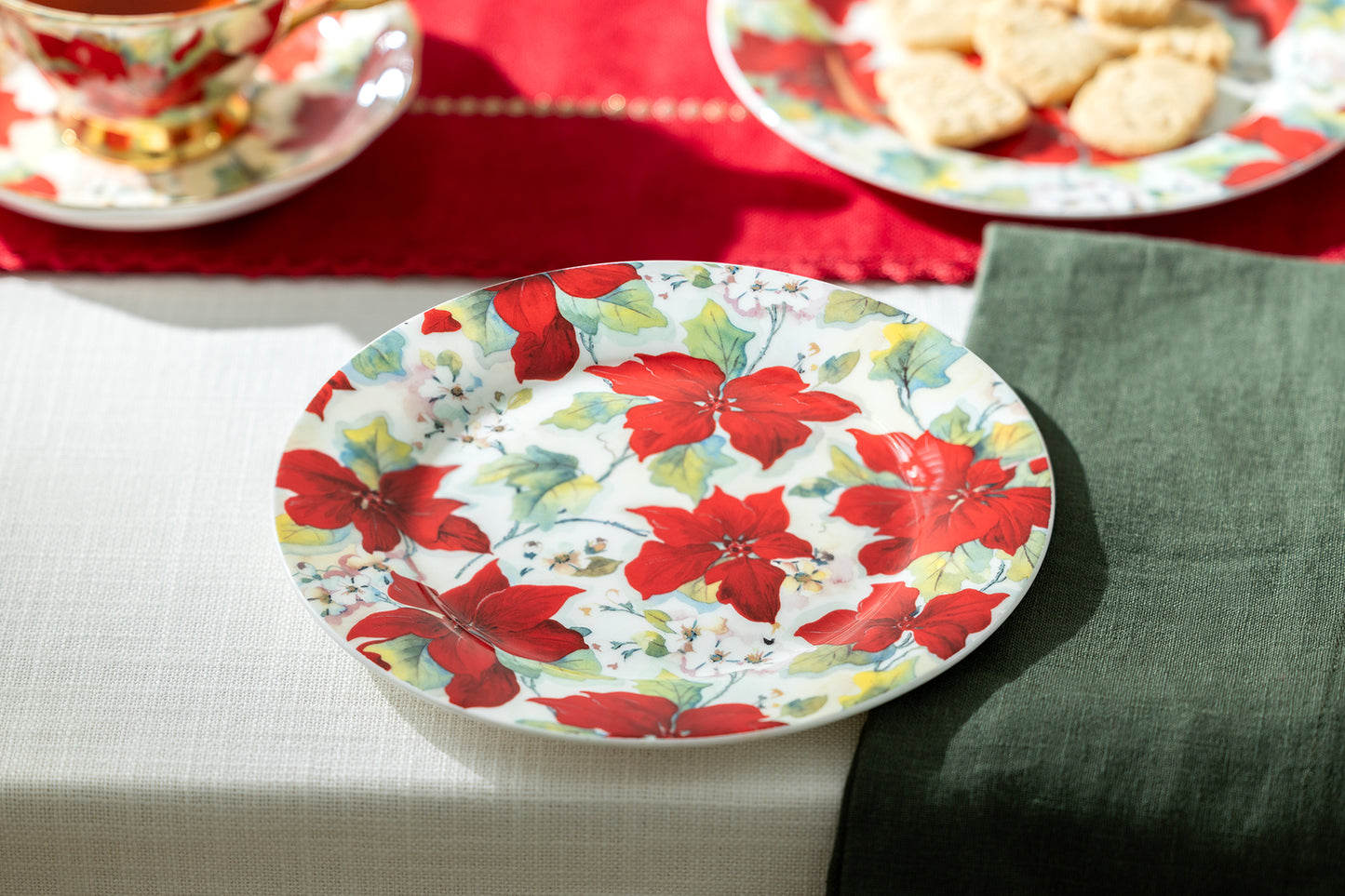 7.5" Poinsettia Bone China Dessert Plate