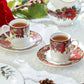Poinsettia Pine Cone 3oz Demitasse Cups and Saucers with Gift Box