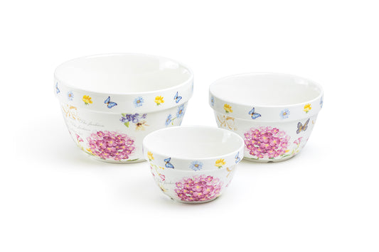 Hydrangea with Butterflies 3-Piece Bowl Set