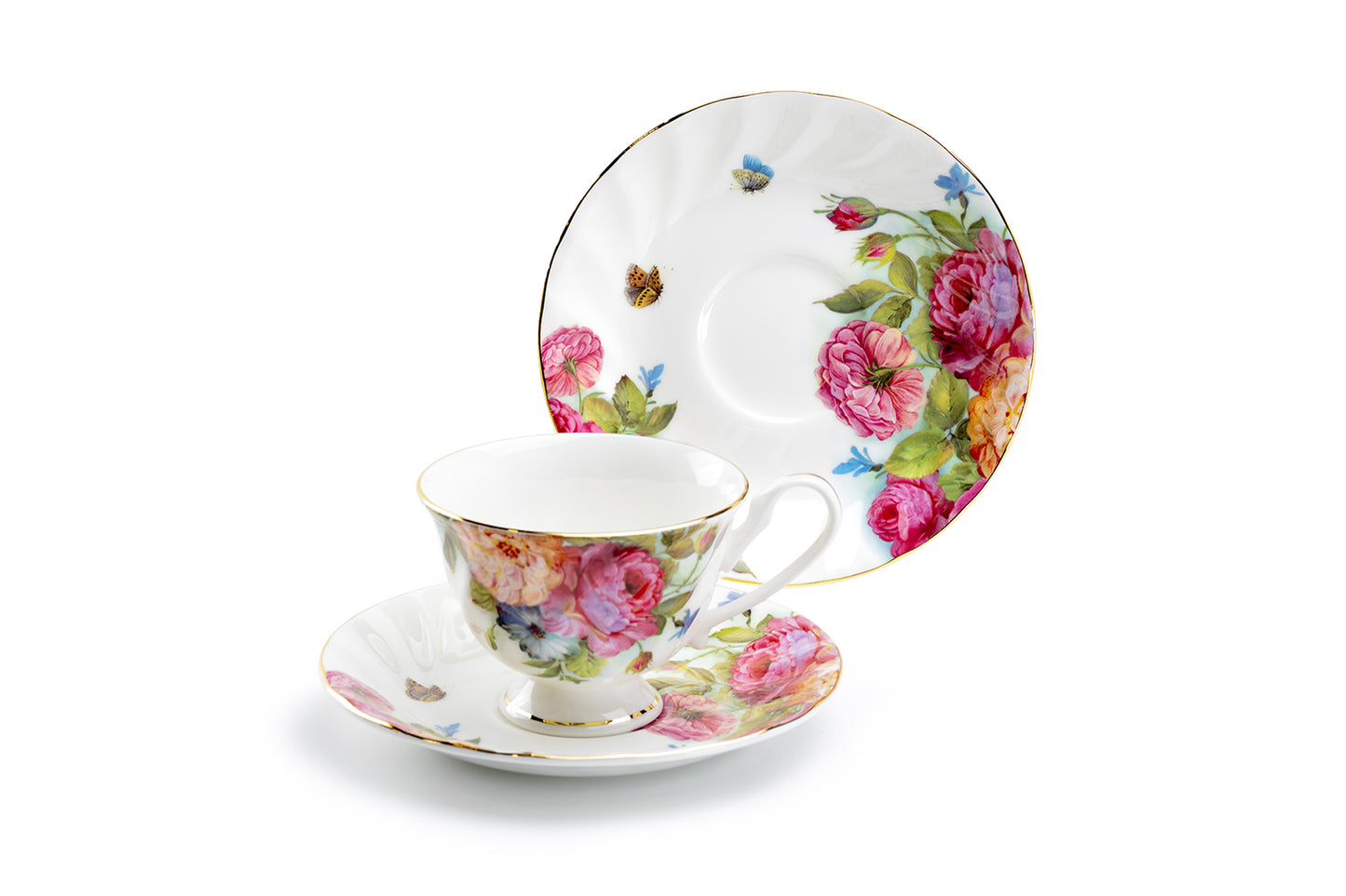 Sandra's Rose with Butterflies Bone China Tea Cup and Saucer