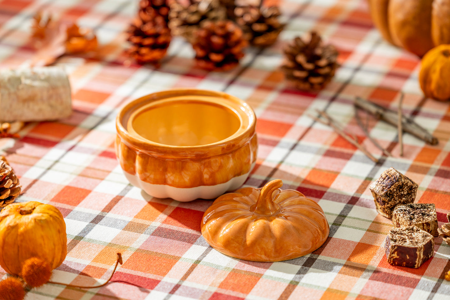 Orange Pumpkin Figural Reactive Glaze Bowl with Lid