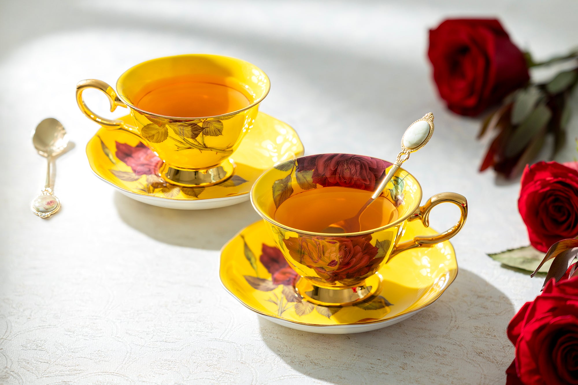 Teacup newest and Saucer Set with Yellow Roses and Gold