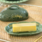 Green Embossed Rose Butter Dish