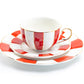 Red and White Scallop Fine Porcelain Tea Cup and Saucer