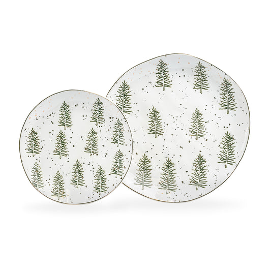 Snowy Pine Trees Organic Shape Dessert/Dinner Plate