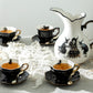 Potter's Studio Witches Brew Pitcher + 4 Assorted Halloween Tea Cup and Saucer Pitcher Set black cat raven crow snake witch tea cups