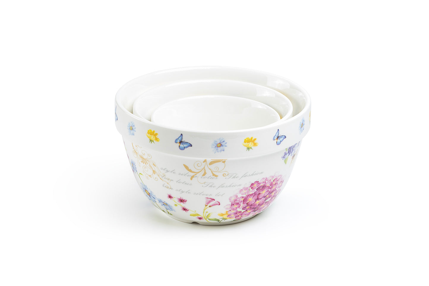 Hydrangea with Butterflies 3-Piece Bowl Set