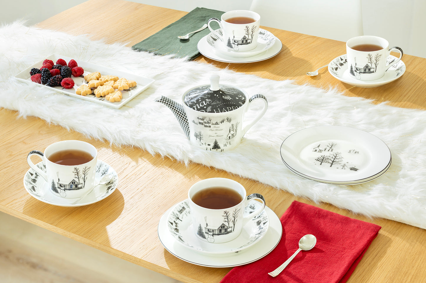 Winter Wonderland Snowman Village Bone China Tea Set