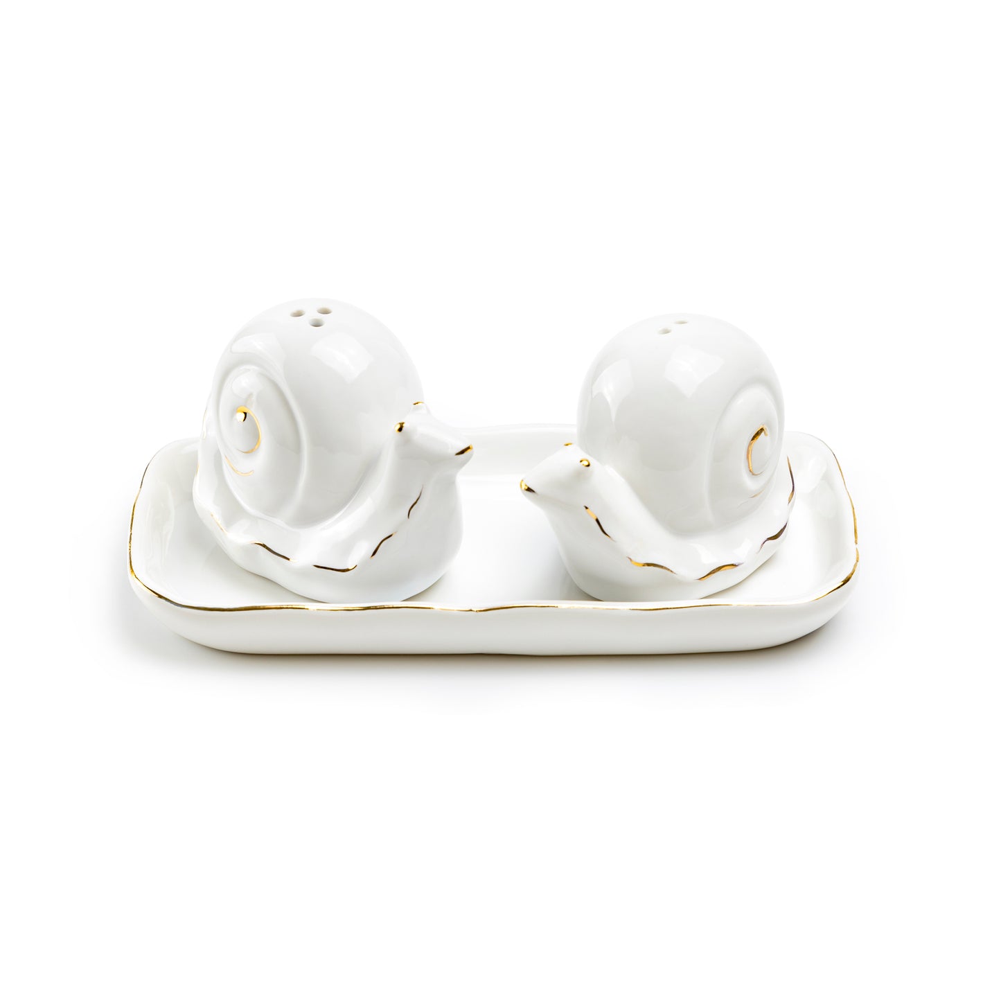 White Gold Snails Ceramic Salt and Pepper Shaker Set