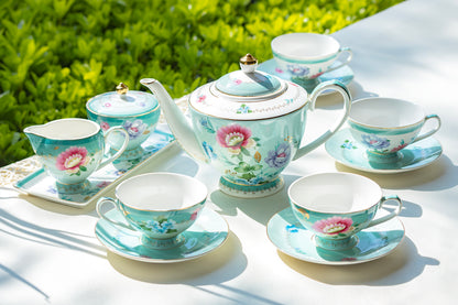 Grace Teaware Mint Flower Garden 12-piece Fine Porcelain Tea Set