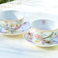 Grace Teaware Spring Flowers with Bird Fine Porcelain Latte Cup and Saucer set of 2