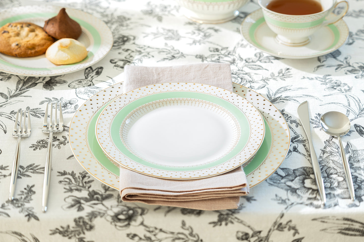 Mint Green Stripe with Gold Dots Fine Porcelain Dessert/Dinner Plate