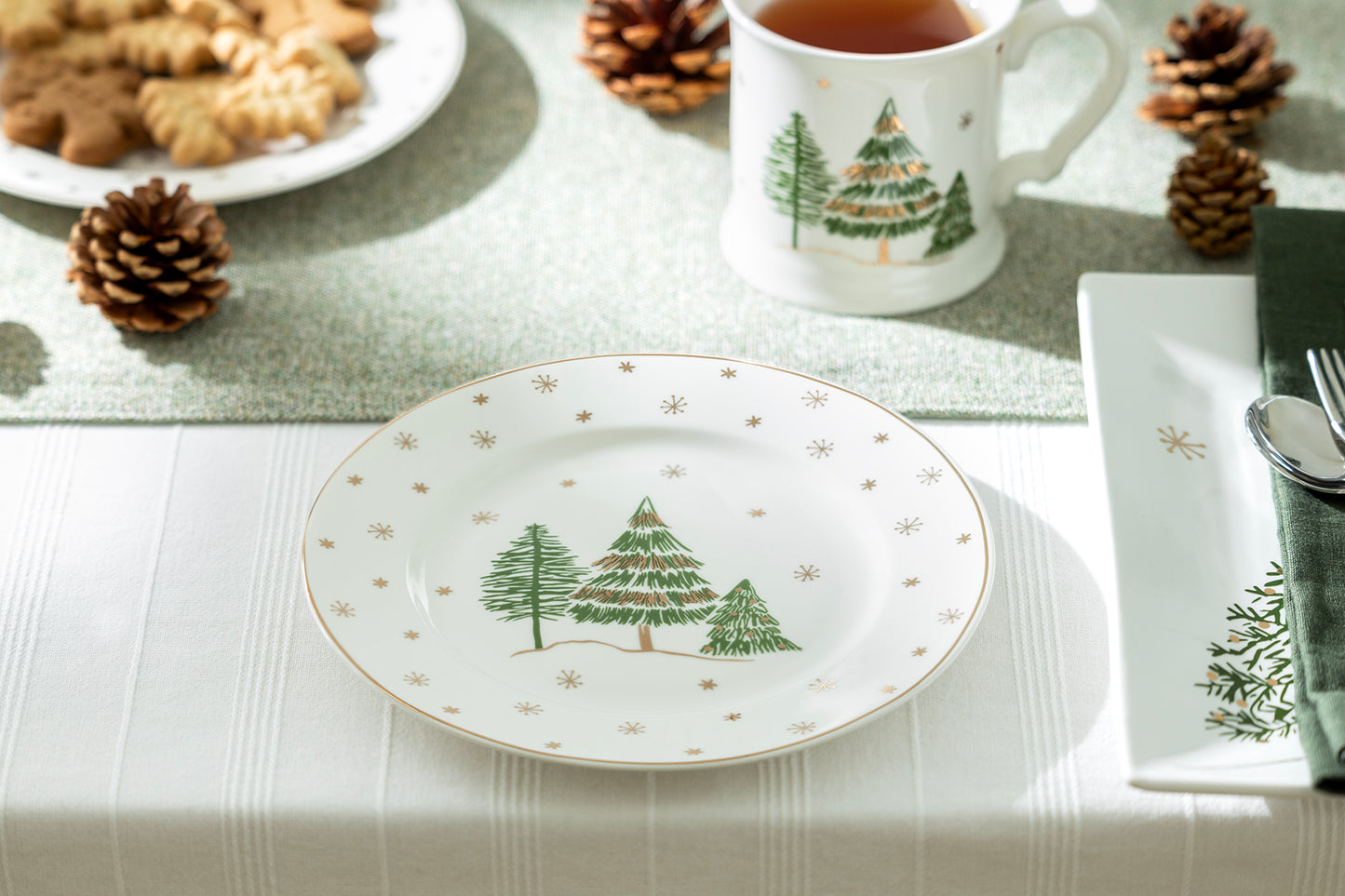 Grace Teaware 8" Christmas Pine Trees Fine Porcelain Salad / Dessert Plate