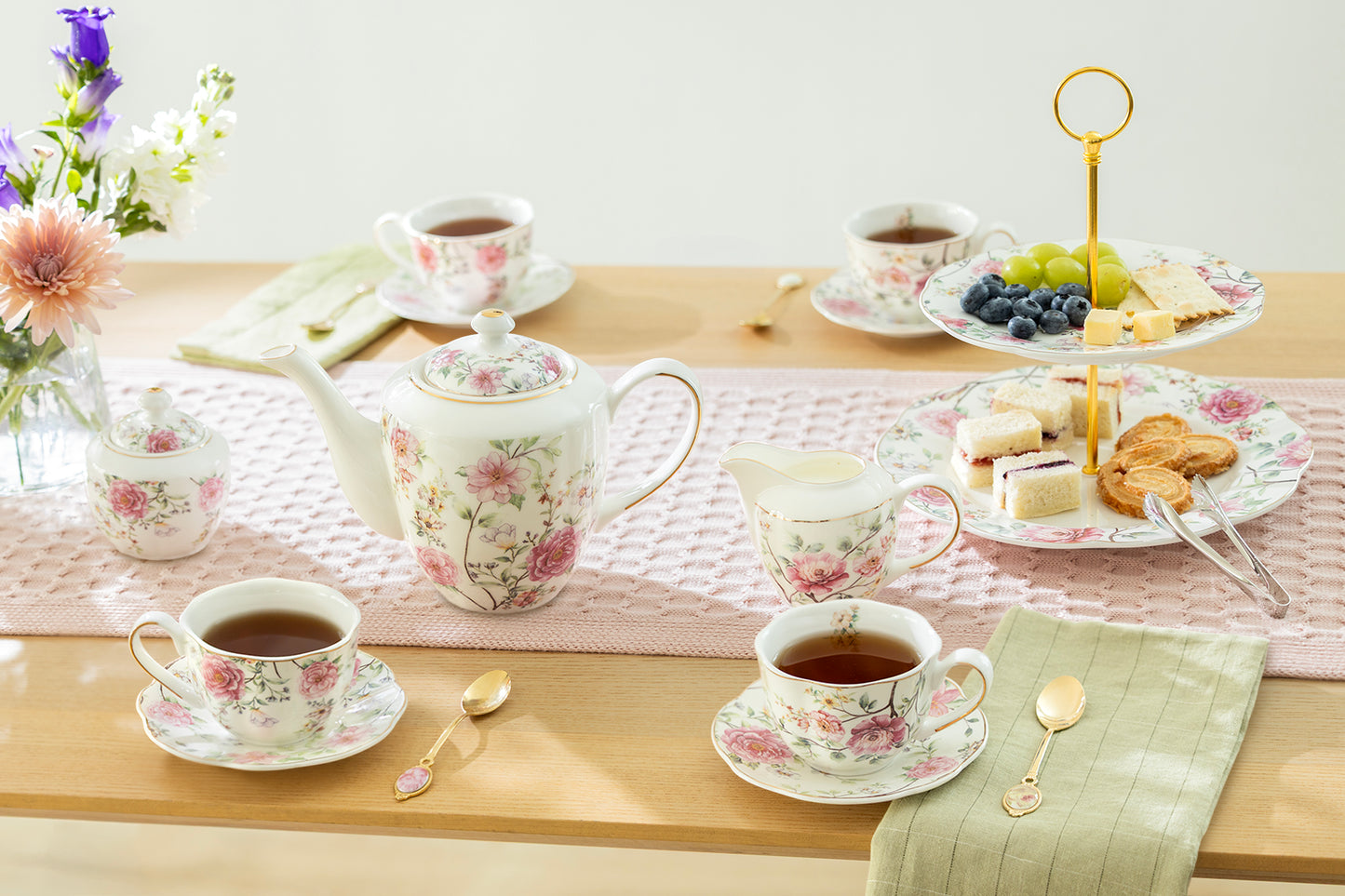 Pink Camellia Fine Porcelain Tea Set