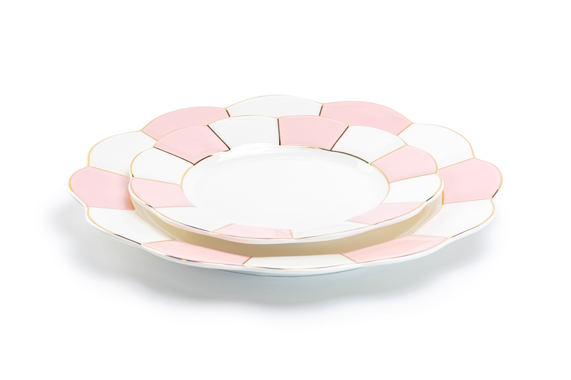 Grace Teaware Pink Gold Scallop Fine Porcelain Dessert / Dinner Plate set