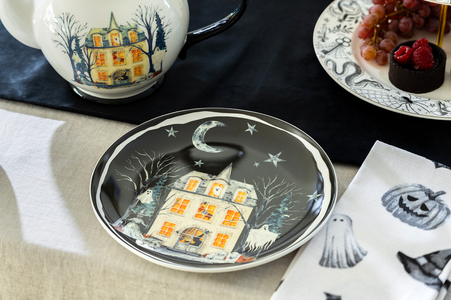 8.75" Halloween Midnight Haunted House Dessert/Salad Plate