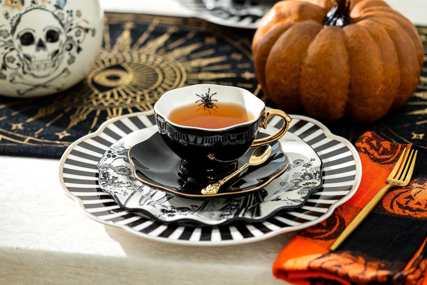 Grace Teaware Spider Black Gold Tea Cup and Saucer set black widow spider tea cup