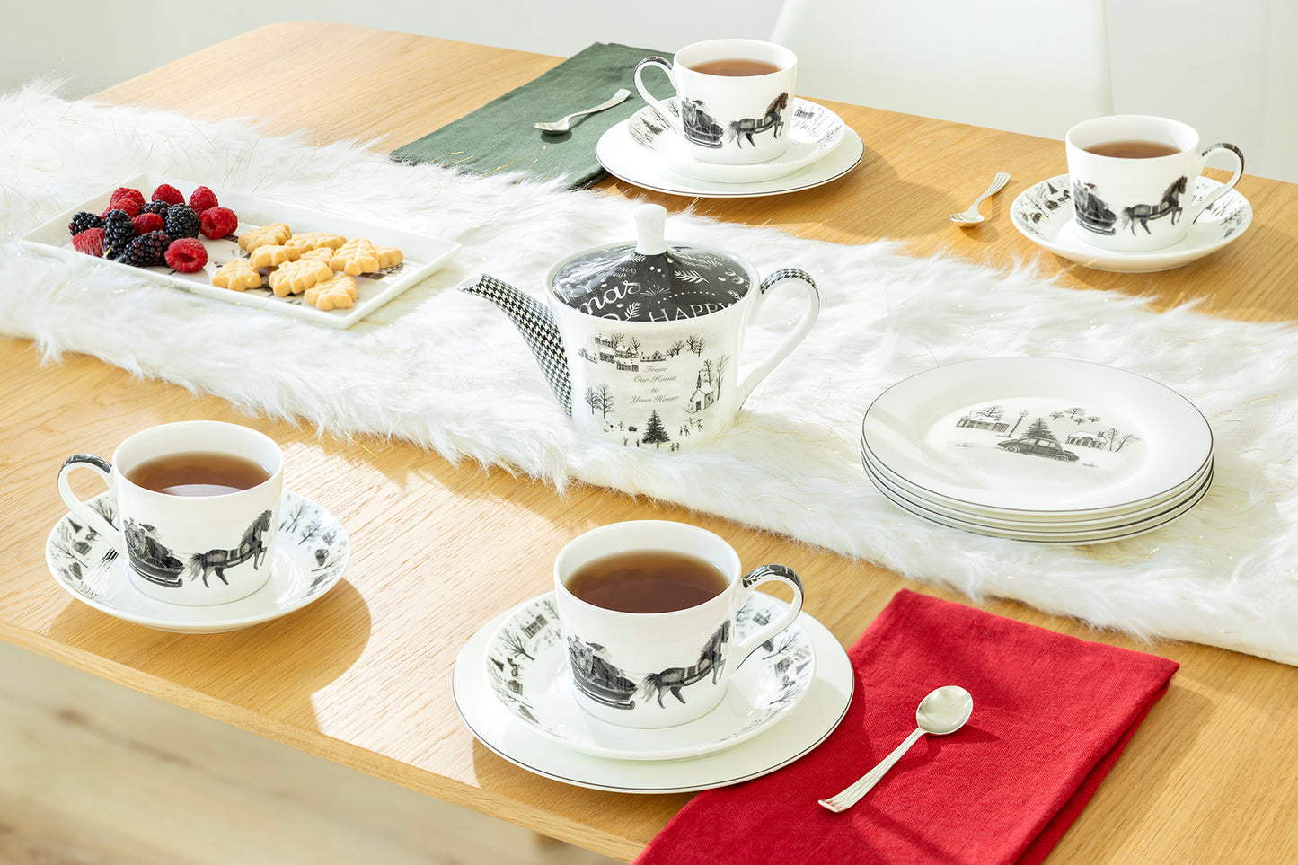 Winter Wonderland Santa Carriage Bone China Tea Set