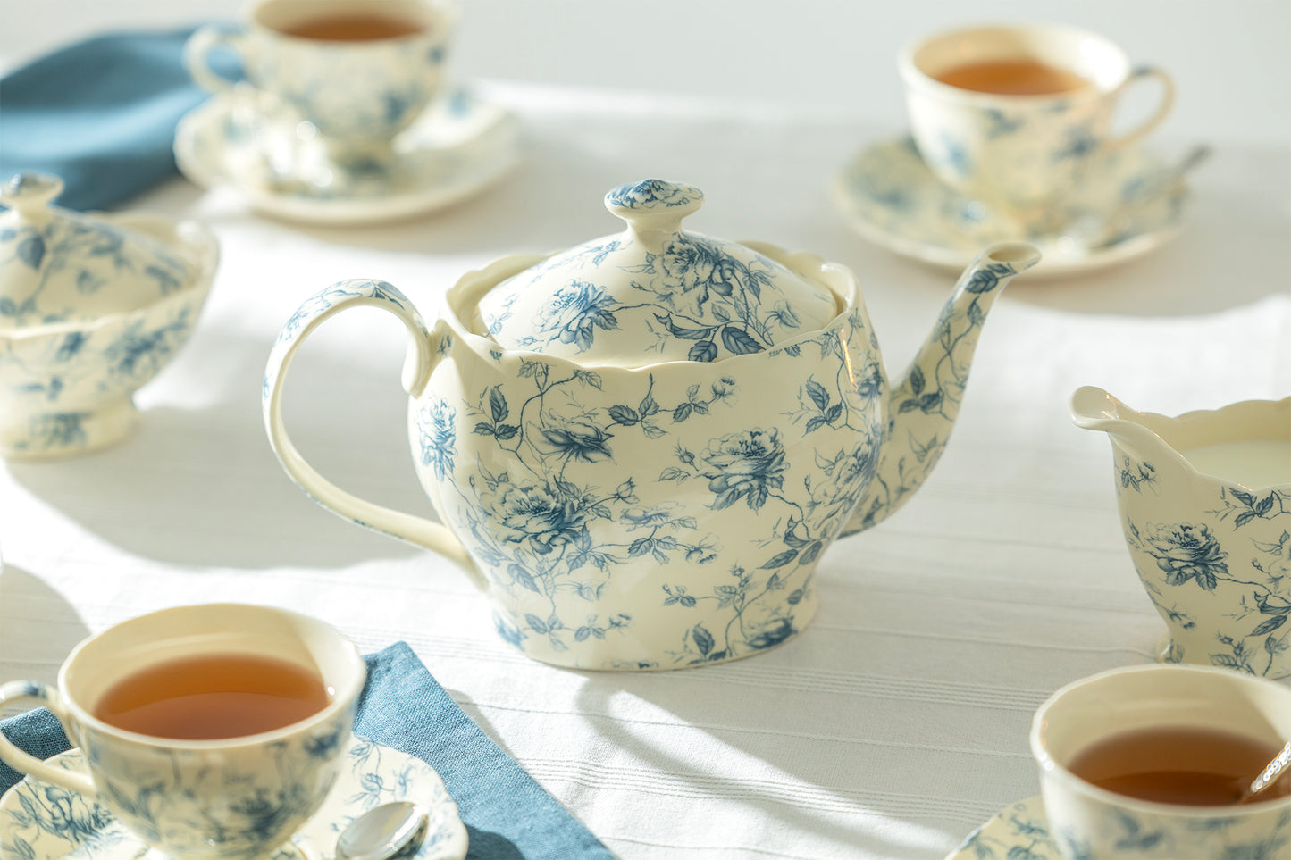 Blue Rose Toile Fine Porcelain Teapot