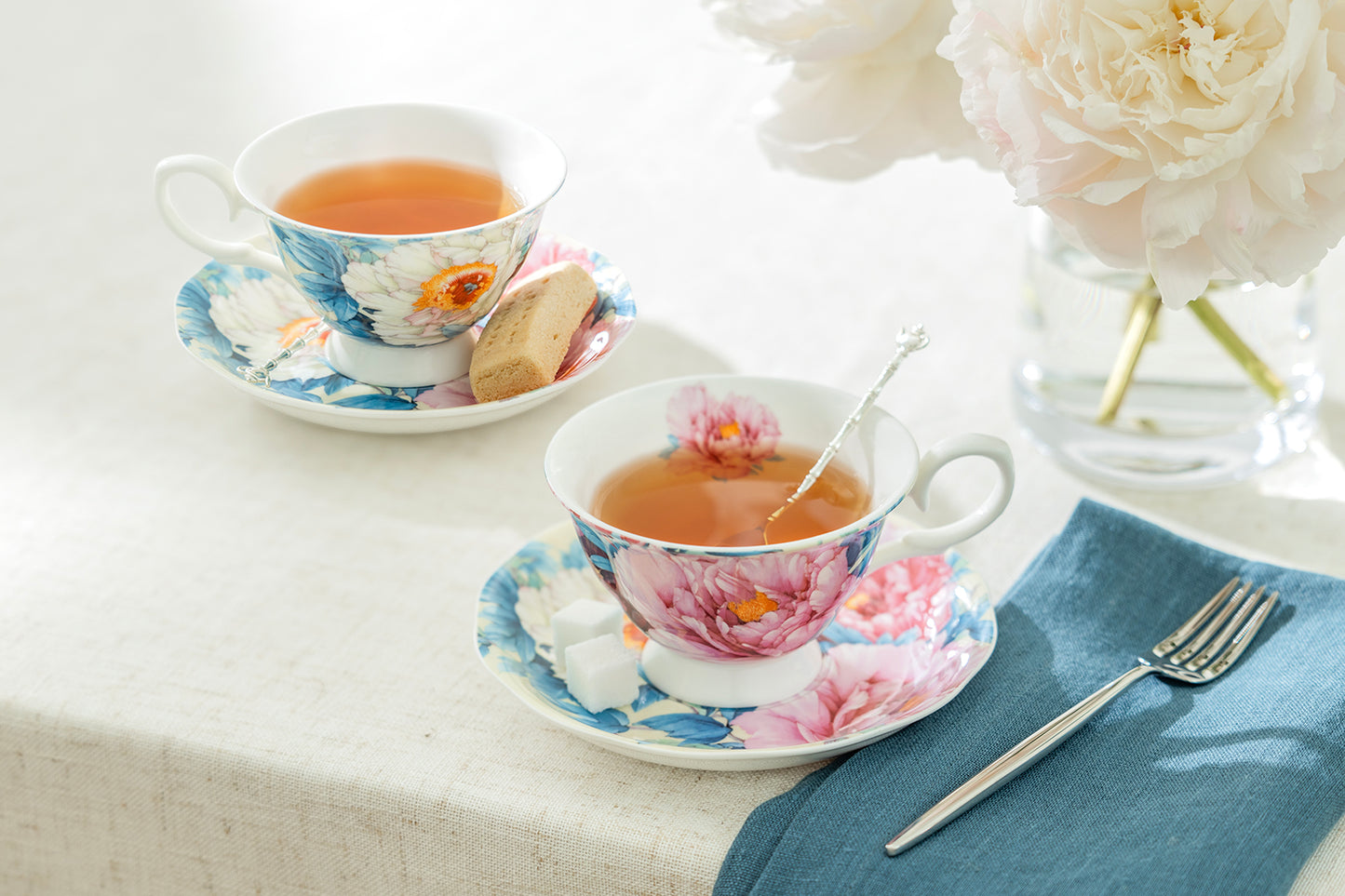 Gracie Bone China Empire Peony Blue Bone China Tea Cup and Saucer