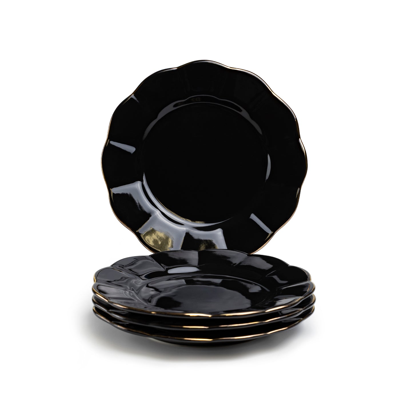 Black Gold Scallop Fine Porcelain Dessert/Salad Plate