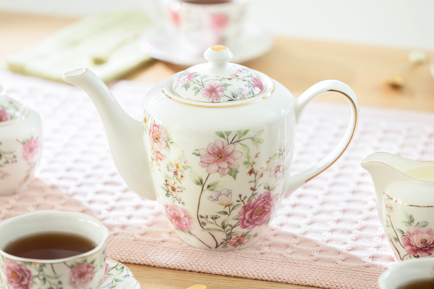 Pink Camellia Fine Porcelain Teapot