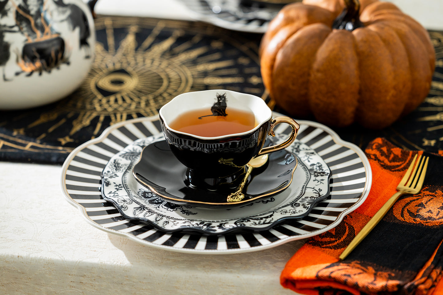 Grace Teaware Black Cat Tea Cup and Saucer Halloween