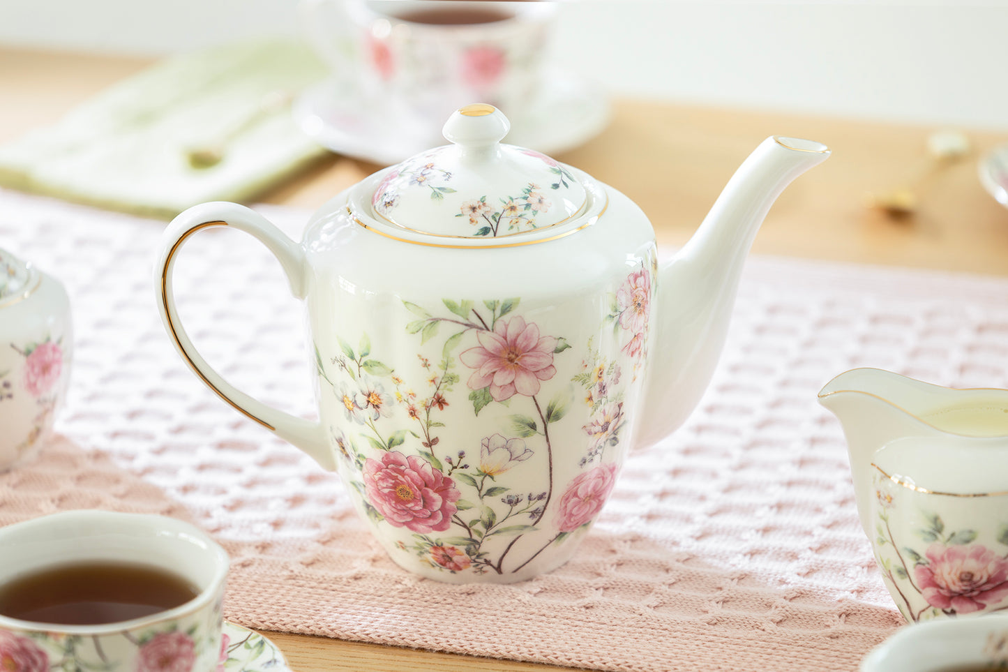Pink Camellia Fine Porcelain Teapot