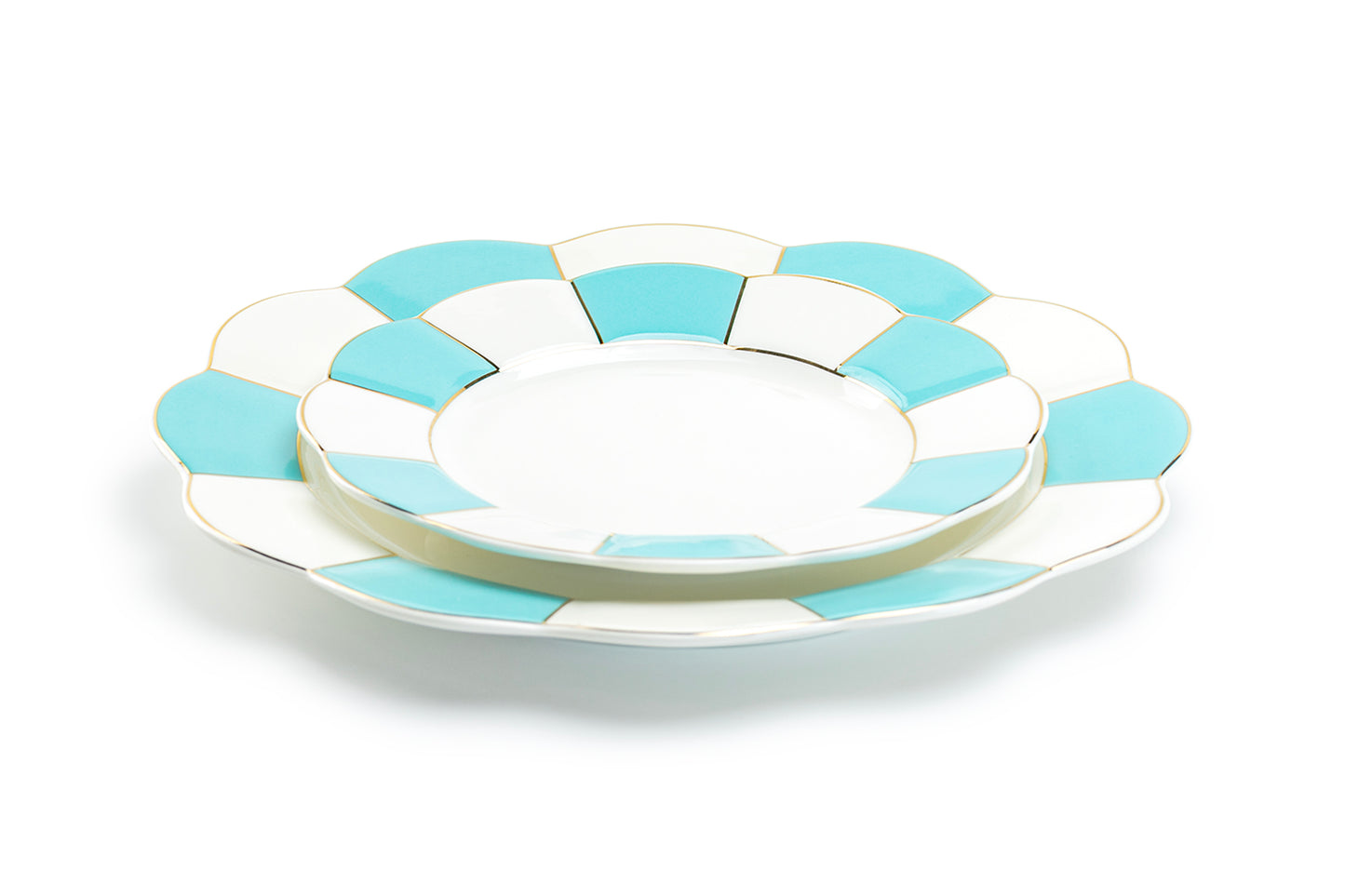 Turquoise Gold Scallop Fine Porcelain Dessert / Dinner Plate