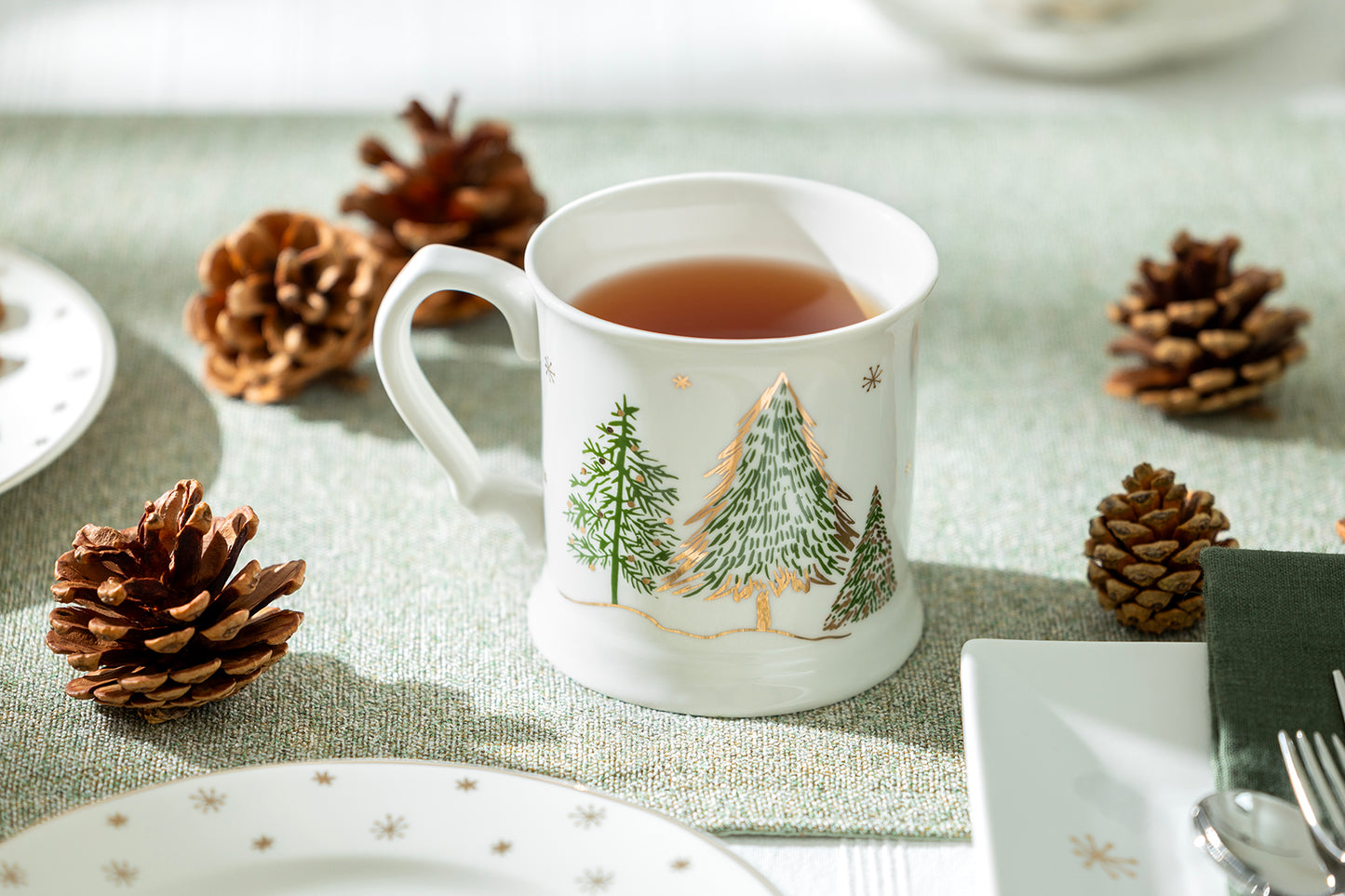 Grace Teaware Christmas Pine Trees Fine Porcelain Mug