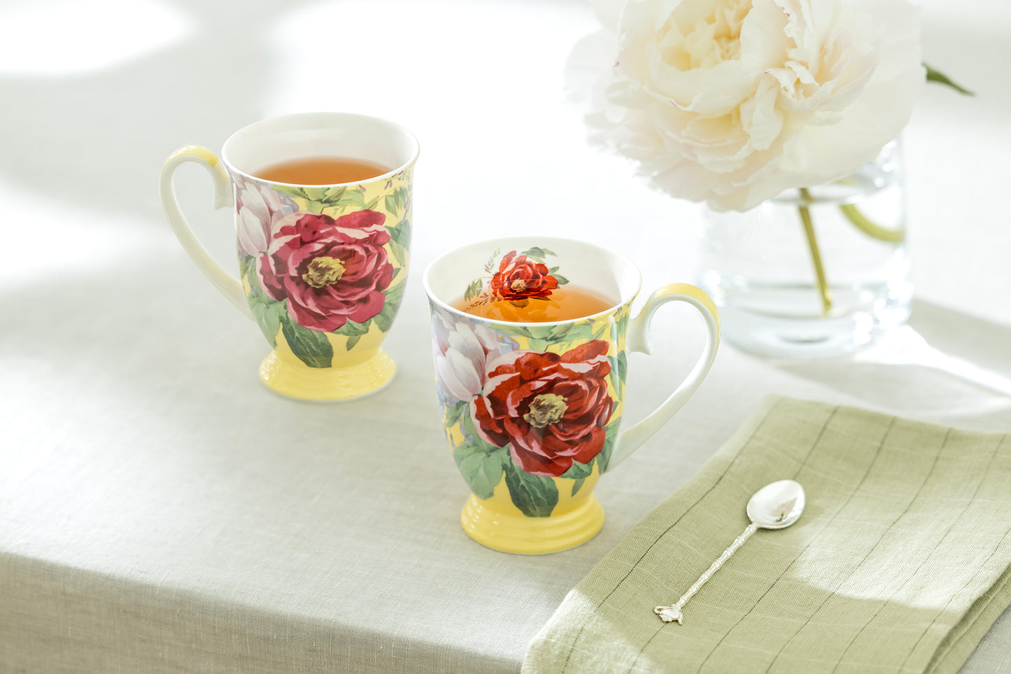 Peony Bloom Yellow Bone China Mug