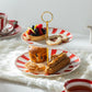 Red Carousel Stripes Fine Porcelain 2-Tier Server