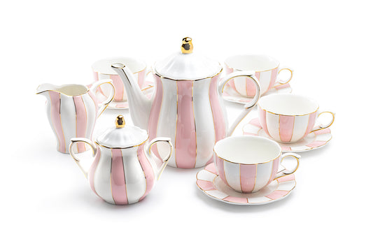 Grace Teaware Pink and White Scallop Fine Porcelain Tea Set