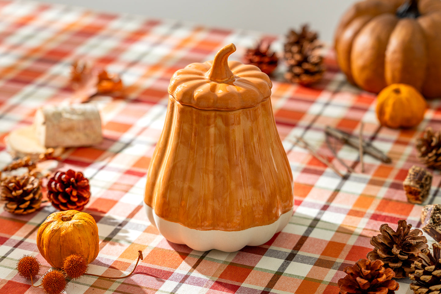 Orange Pumpkin Figural Reactive Glaze Jar with Silicone Seal Lid