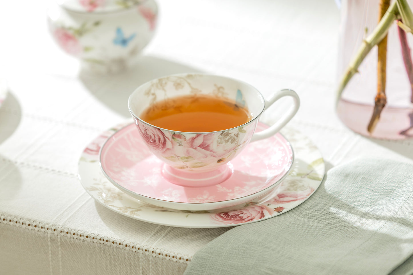 Beau Rose Bone China Tea Cup and Saucer