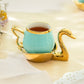 Golden Swan Turquoise Fine Porcelain Tea Cup and Saucer