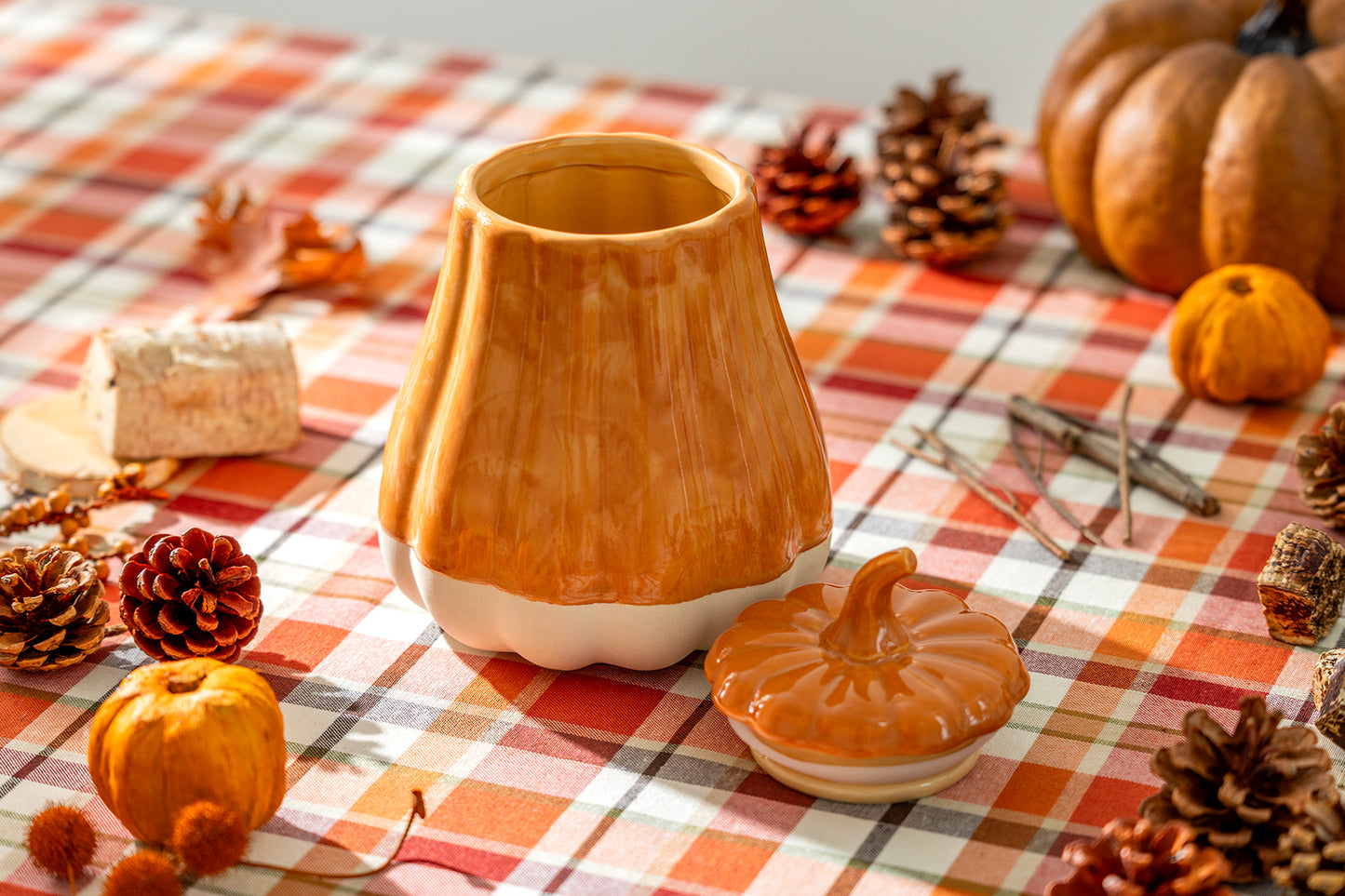 Orange Pumpkin Figural Reactive Glaze Jar with Silicone Seal Lid