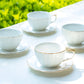 Grace Teaware White Gold Scallop Fine Porcelain Tea / Latte Cup and Saucer set of 4