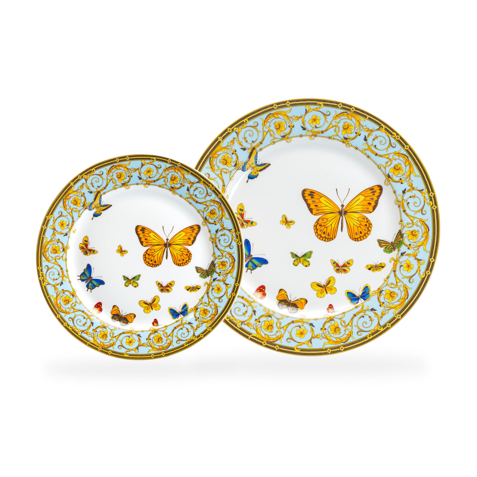 VNTG Porcelain Lusterware 3 online Snack Tray/Plates w/Hand painted Flowers+Butterflies