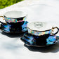 Grace Teaware Ouija Board Black Gold Luster Fine Porcelain Tea Cup and Saucer set of 2