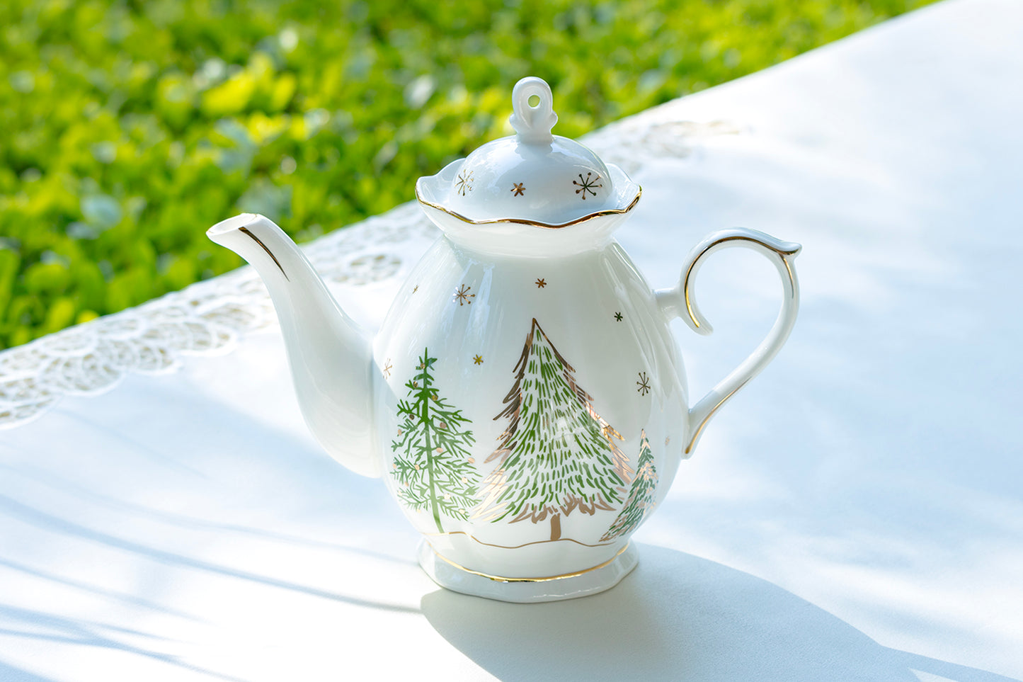 Grace Teaware Christmas Pine Trees Fine Porcelain Teapot