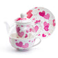 Grace Teaware Pink Hearts Glass Fine Porcelain Tea For One Set