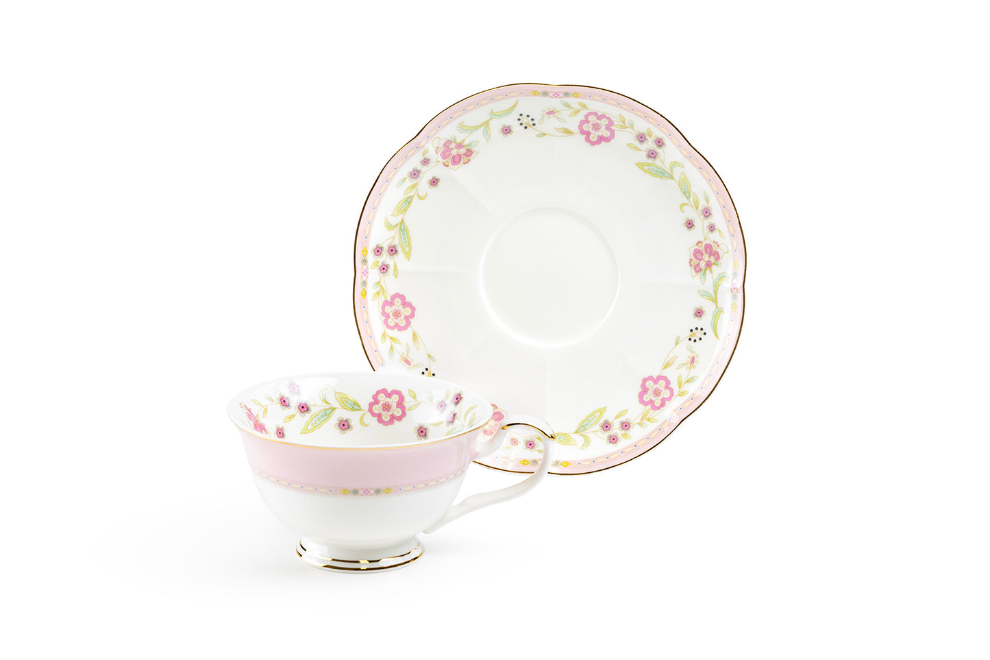 Pink Corn Flowers with Pink Rim Fine Porcelain Tea Cup and Saucer