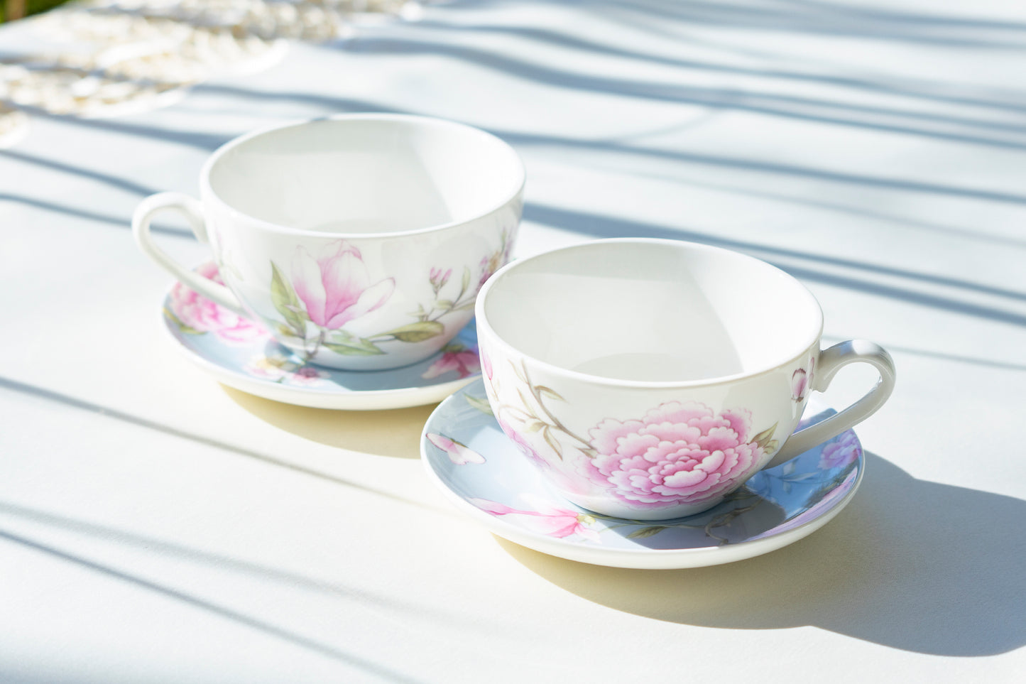 Stechcol Gracie China Peony and Magnolia Fine Porcelain Cup and Saucer set of 2
