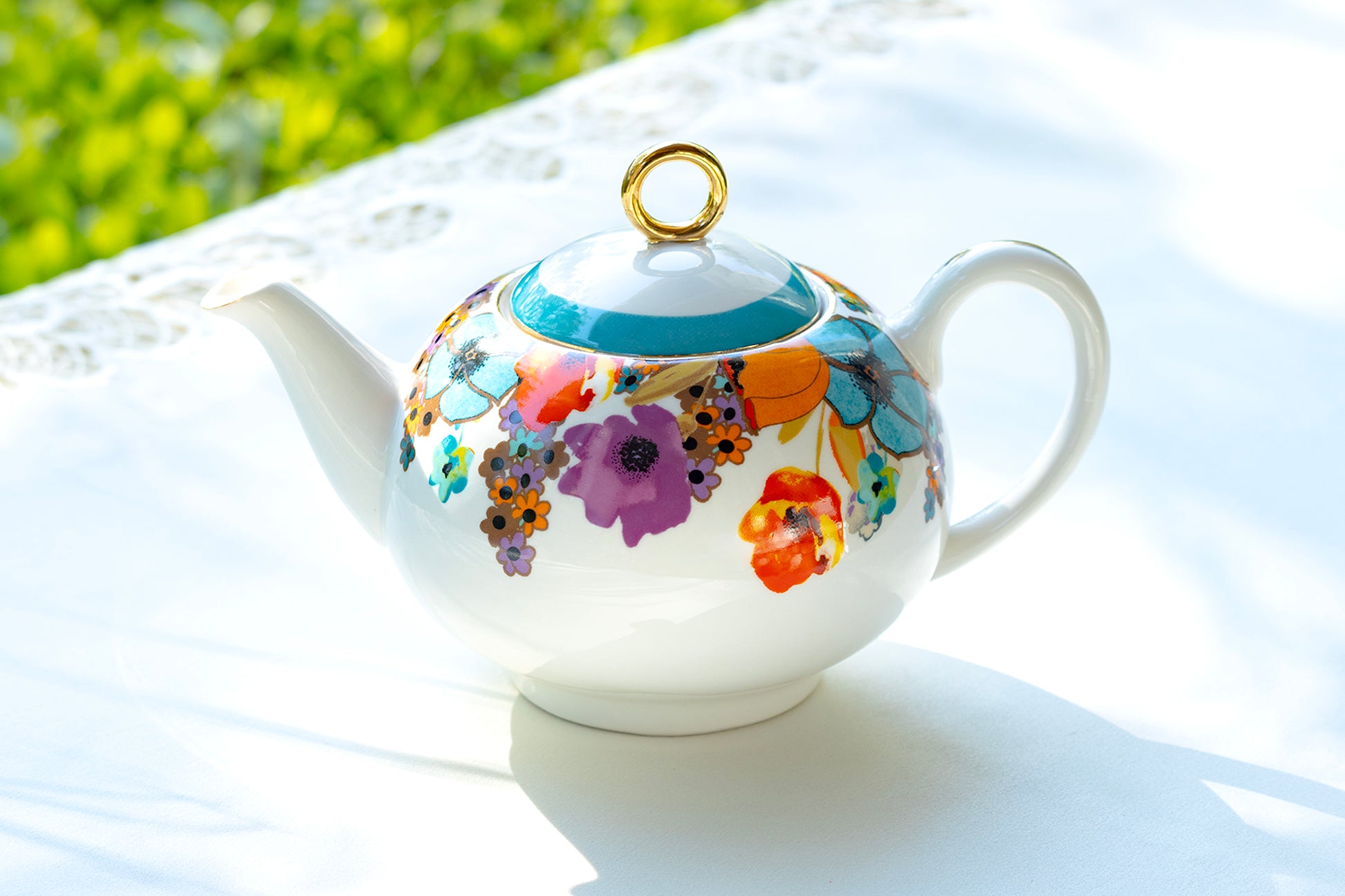 Grace Teaware Meadow Joy Floral Fine Porcelain Teapot