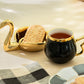 Golden Swan Black Fine Porcelain Tea Cup and Saucer