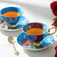 Gracie Bone China Gold Blue Stem Rose Bone China Tea Cup and Saucer