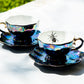 Grace Teaware Spider Black Gold Luster Fine Porcelain Tea Cup and Saucer set of 2