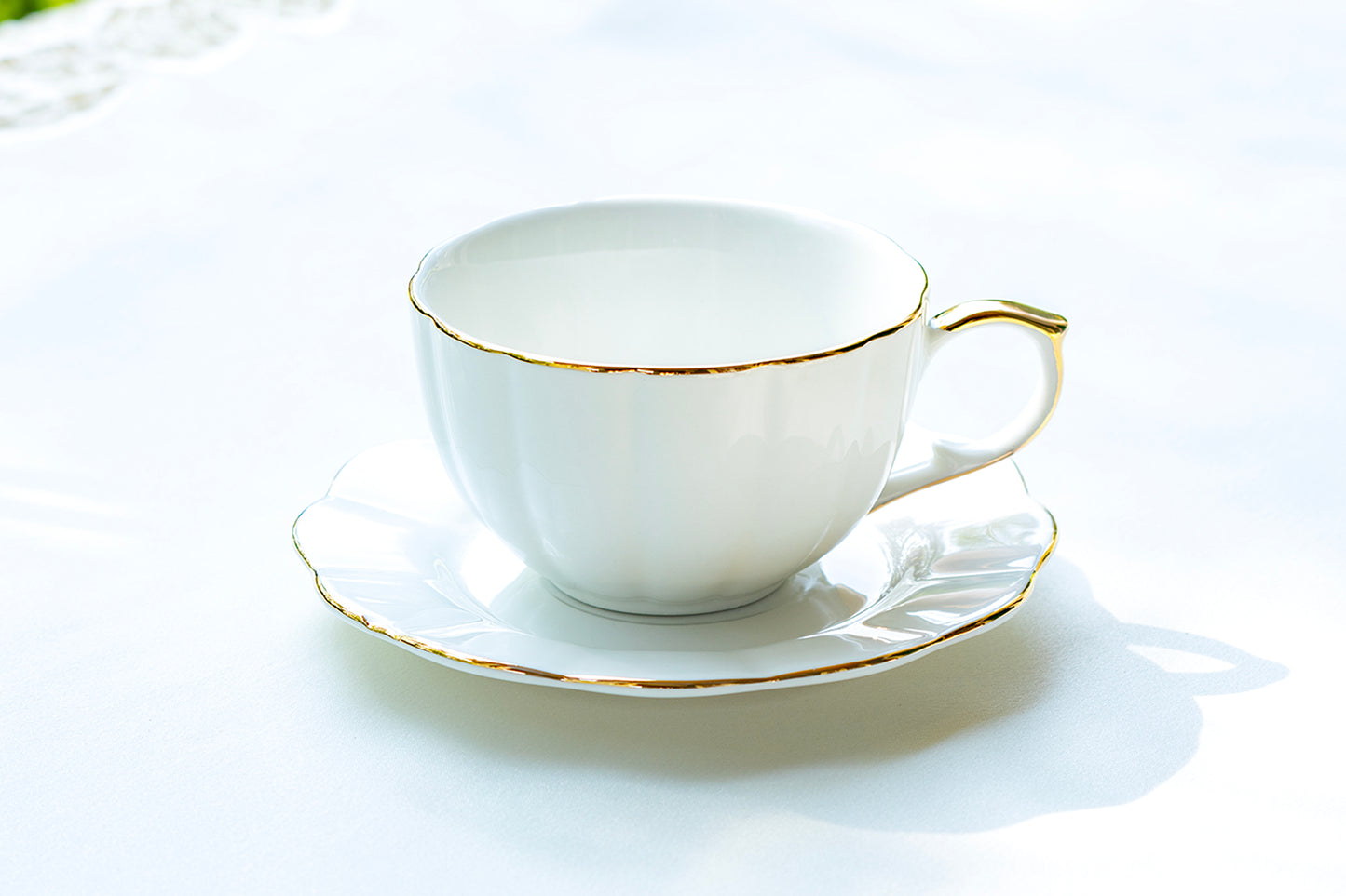 Grace Teaware White Gold Scallop Fine Porcelain Tea / Latte Cup and Saucer set of 1