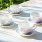 Stechcol Gracie China Peony and Magnolia Fine Porcelain Cup and Saucer set of 4